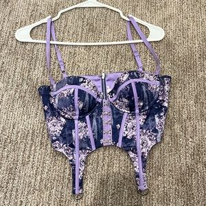 Hooked On a Feeling Floral Print Corset Crop Top in Purple
